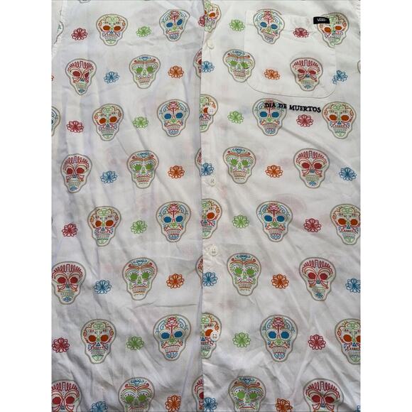 Vans Shirt Mens Large White Multicolor Skulls Dia De Los Muertos Cotton Skater - Picture 6 of 13